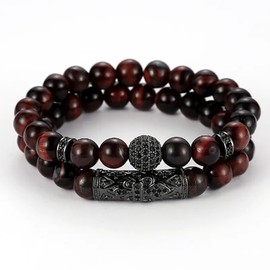 Civison Unisex Chinese Cultural Bracelet Micro-Inlaid Diamond Frosted Agate & Tiger Eye Stone Confidence & Protection Jewelry