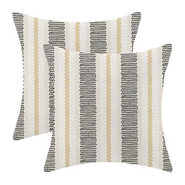 AEIOAE Black Mustard Yellow Outdoor Pillow Covers 16 x 16 Inch, Beige Polka Dots Striped Decor Throw Pillows for Couch Bed, Boho Modern Farmhouse Decorative Pillowcase Linen Cushion Cover Set of 2