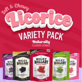 Wiley Wallaby Licorice 24 Ounce Classic Gourmet Australian Style Soft & Chewy Licorice Candy Variety Pack Twists, 5 Pack