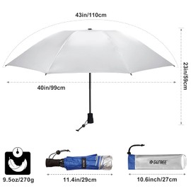 G4Free Liteflex Hiking Umbrella Small Mini Ultralight 43" Silver Travel Folding Reverse Umbrella for Trekking Backpacking with Bonus Hands Free Umbrella Kit (Blue/Silver)