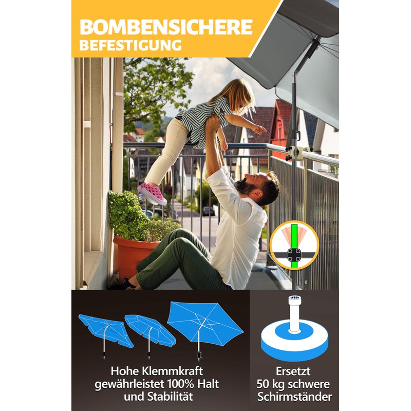 Menz Parasol Holder Balcony Railing – Bomb-proof Umbrella Holder Balcony