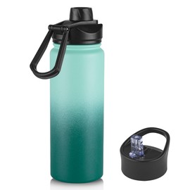 24oz Insulated Water Bottle with Straw Lid, Stainless Steel Metal Water Bottle with Straw & Wide Mouth Lid, Double Wall Vacuum Water Bottle for Hiking Camping, Gradient Green 1 Pack
