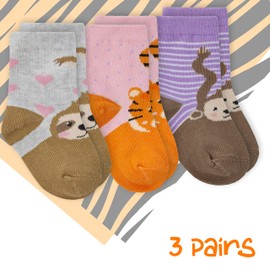 Metzuyan WS-SS22 Baby Girls Cartoon Cute Animals Socks Cotton Rich Novelty Mid Calf Sloth 0-0