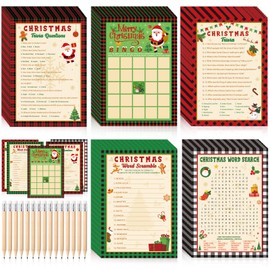 Pasimy 149 Pcs Christmas Trivia Games 25 Players Christmas Party Games Word Search Scramble Trivia Bingo Game Paper Cards for Xmas Winter Holiday Family Large Group Activities Party Supplies(Santa)