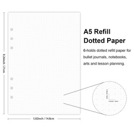 A5 Dotted Paper, Refills for Filofax Planner, Organizer, Binders, 6 Hole Punched, 100 Sheets/200 Pages, 100gsm, White, 5.8 x 8.2 Inch