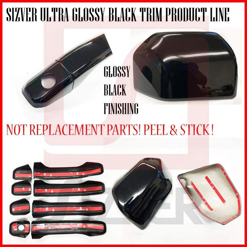 S SIZVER Ultra Finish Glossy-Black Series 8pcs Door Handle Covers