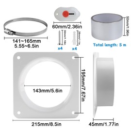 Tubos di ventilazione da 150 mm, adattatore per tubo di scarico, flangia per parete, raccordo per tubo, raccordo per sistema di climatizzazione, in plastica, raccordo per canale di ventilazione, tubo