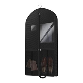 Suit Garment Clothes Travel Bag: 43 inch Lightweight Foldable Black Short Fabric Breathable - Hanging Storage Cover Pockets Zipper for Men - Wardrobe Carry Coat Jacket Uniform Tuxedo Shirt