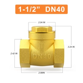 GASHER - Válvula de retención de latón oscilante de 1-1/2 pulgadas rosca hembra, prevención de reflujo, válvulas de retención unidireccional para bomba de sumidero y compresor de aire, aire de gas, aceite combustible y agua