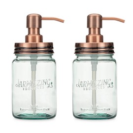 Jarmazing Products Mason Jar Soap Dispenser - Copper - with 16 Ounce Ball Mason Jar - Made from Rust Proof Stainless Steel - Two Pack