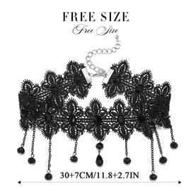 Zoestar Black Lace Choker Necklace Gothic Hollow Flower Necklaces Beaded Tassel Chokers Necklace Accessories for Women