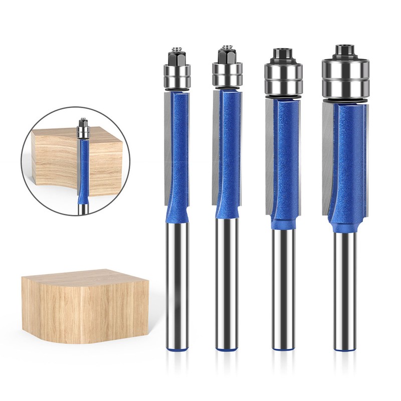 4Pcs Flush Trim Bit Set 6mm Shank Top Double Bearings