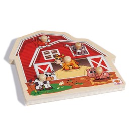 Eichhorn 100005415, farm puzzle made of FSC 100% certified wood, with five animal sounds, cat, cow, horse, dog and pig, 6 pieces, 25 x 25 cm