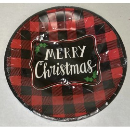 Brother Sister Design Studio MERRY CHRISTMAS 8in Plates 20-Count Paper Dessert Holiday Party Plaid NEW