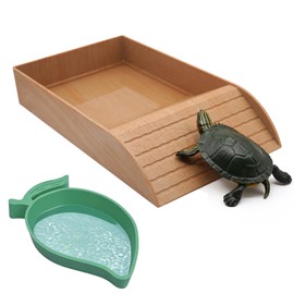 2 Pieces Reptile Bathtub, Reptile Bathtub, Non-Slip Reptile Pool Bowl with Ramp, Bowl with Ramp and Sun Platform for Lizards, Crawlies, Lizards (Brown)