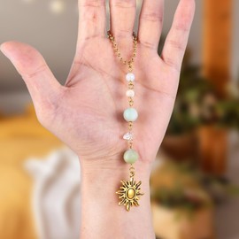AOZUO Sun Hanging Car Accessories, Cute Car Rear View Mirror Hanging Charm Handmade Crystals Window Sun Car Decor Boho Dangling Car Ornaments for Women Bag Keychain Car Pendant Accessory