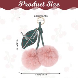 Pom Pom Keychain Cute Cherry Keychain Fluffy Accessories Cherry Bag Charms Purse Charms Car Bag Charm Handbags Pendant for Women Girl Birthday Christmas Gifts Stocking Stuffers- Leather Pink