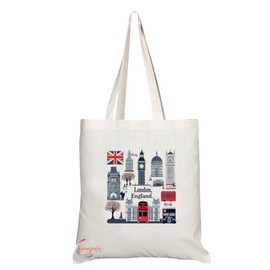 Coralgraph Inc TB2050 - Natural Reusable Shopping Souvenir Tote Bag Featuring London - (Design 7)
