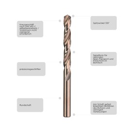 KWB HSS-E Metal Drill BIT Set 19-Piece - 1 MM to 10 MM, 135° Point Angle