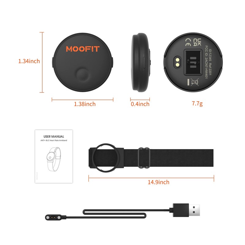 moofit HW401 Heart Rate Monitor Armband, IP67 Waterproof, Support Bluetooth/ANT+,
