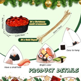 Charniol 24 Pcs Christmas Sushi Ornaments Set with Gold Ropes Xmas Sushi Roll Hanging Decorations Sushi Fun Themed Ornament Food Ornament for Tree Home Garden Christmas Holiday Party Decor