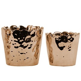 Urban Trends Ceramic Tapered Uneven Pot (Set of 2), Polished Chrome Copper