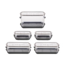Progressive International Prepworks ProKeeper Food Fresh Produce Storage Container Set, 5- Piece, Clear Containers with Gray Sealed Tight Lids