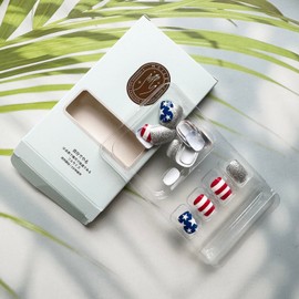 4th of July Press on Nails Medium Square Fake Nails Star False Nails Red White Blue Artificial Nails Full Cover Acrylic Nails with Line Design Glossy Glue on Nails Independence Day Stick on Nails
