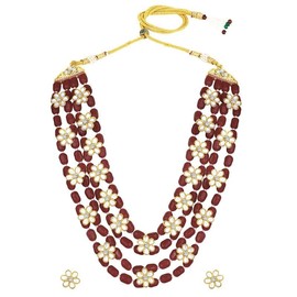 Aheli Traditional Beads Kundan Studded Maroon Long Necklace with Earring Ethnic Jewelry Set Gift for Women