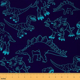 Feelyou Tela de dinosaurio de The Yard, tela de tapicería con impresión digital 3D Kawaii para sillas, diseño de dinosaurio salvaje de la selva, tela impermeable para exteriores, 1 yarda, azul marino