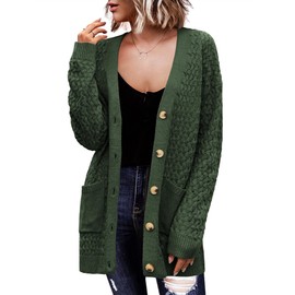 Zeagoo Womens 2024 Long Sleeve Chunky Cable Knit Fall Cardigans Sweaters Button Down Open Front Outerwear with Pockets Army Green Large