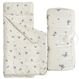 Toddler Nap Mat with Pillow and Blanket,Soft Slumber Bags for Girls,Kids Sleeping Bags with Roll Up Design,Butterfly Nap Mats for Preschool,Daycare,Kindergarten,Fits Ages 3-6 Years-Beige
