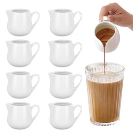 KUWUNG 8 Pcs Small Milk Jug, 110ml White Ceramic Milk Jugs with Handle, Small Gravy Jug, Mini Creamer Jugs, Sauce Custard Jug, Mini Coffee Milk Jug, Small Milk Pouring Jug for Milk Coffee Tea Sauces