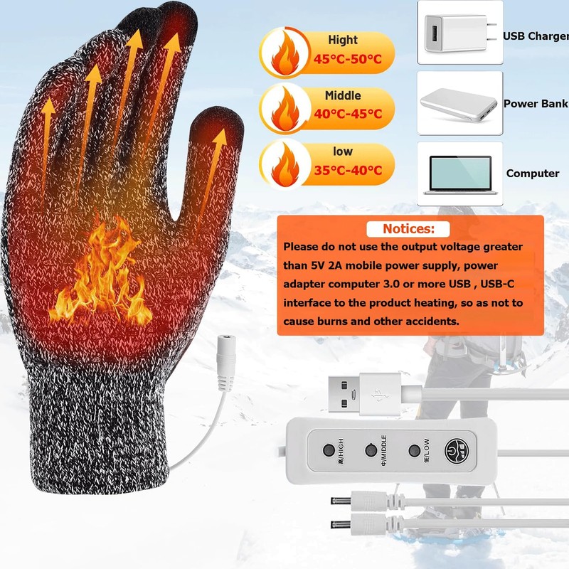 USB Heated Gloves, Double-Sided Heating Winter Thermal Gloves for Men