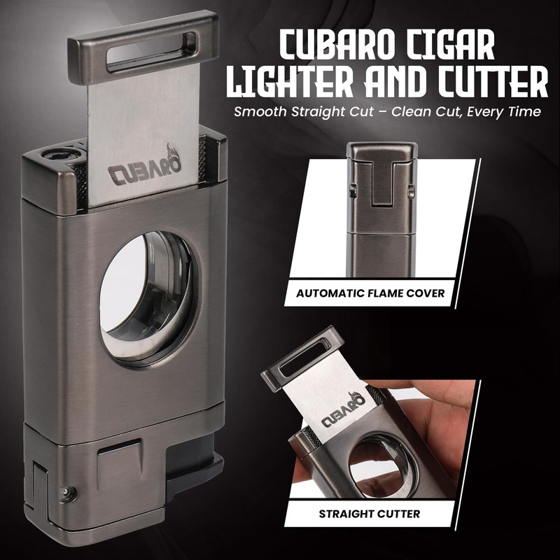 CUBARO Cigar Lighter with Guillotine Cutter – Triple Jet Torch