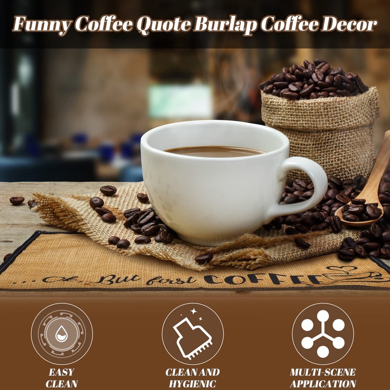 2 Pieces Coffee Bar Mat Burlap Funny Coffee Quote Coffee