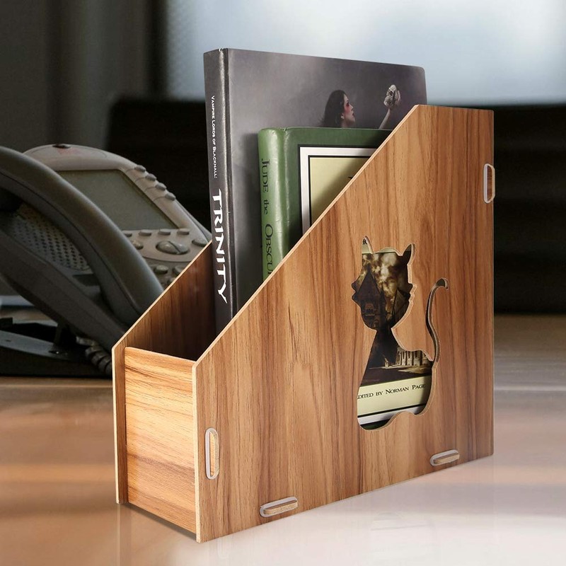 Tyenaza Desktop File Magazine Folder Holder, Wooden Hollow Cat Desktop