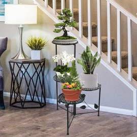 NAKUPE NAKUPE Plant Stand Indoor Outdoor, 3/4 Tier 30" Tall Metal Flower Pot Holder Shelves for Multiple Plants, Multi Tiered Planter Rack Display Shelf for Patio Garden Living Room Corner(Black)