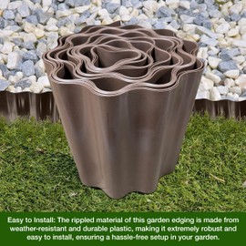 Enhance Your Garden Design with 9 Metres, Brown Flexible Plastic Lawn Edging - Durable, Weatherproof, and Frost-Resistant! 15cm Height. Set by MYPURECORE