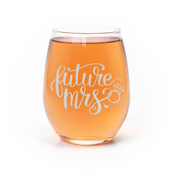 Future Mrs With Ring Stemless Wine Glass - Future Mrs