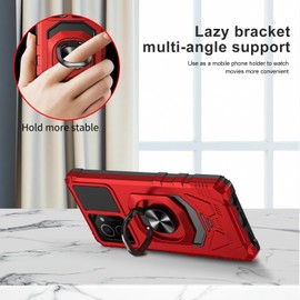 for HMD Vibe N159V Case with 1 Pack Screen Protector,Dual Layer Hybrid Heavy Duty Defender Protection,Sleek Rugged Reinforced Cushion Corner Kickstand Shockproof Bumper Cover Red