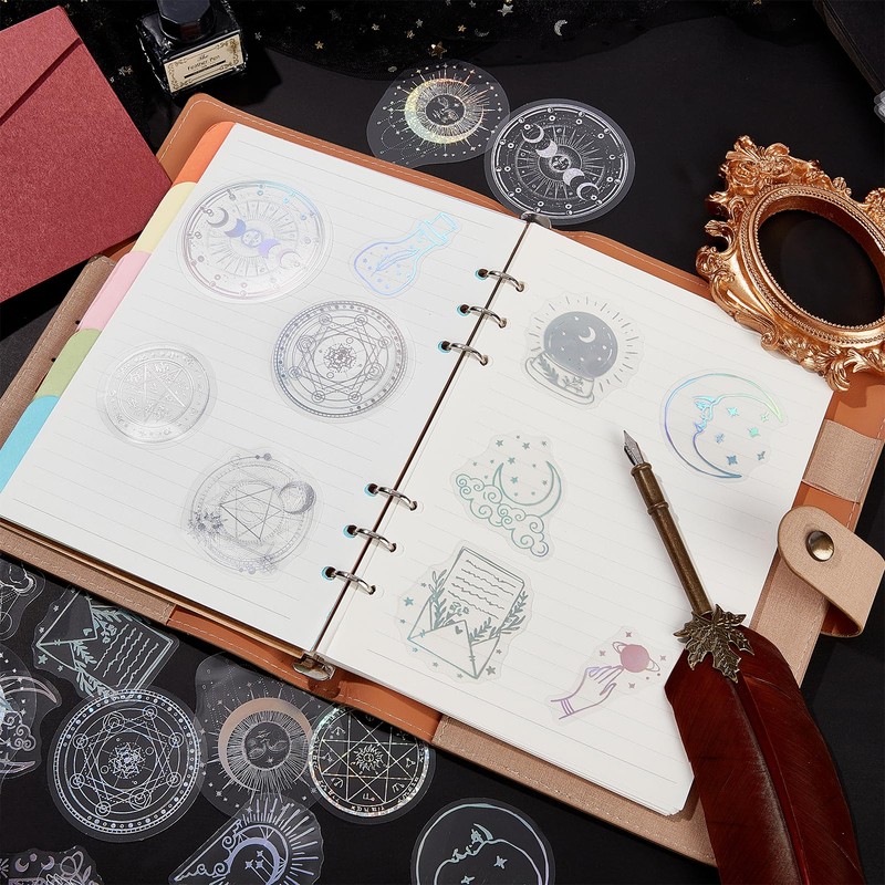 NICENEEDED 2 Sheets Shiny Holographic Stickers, Glitter Magic World Transparent