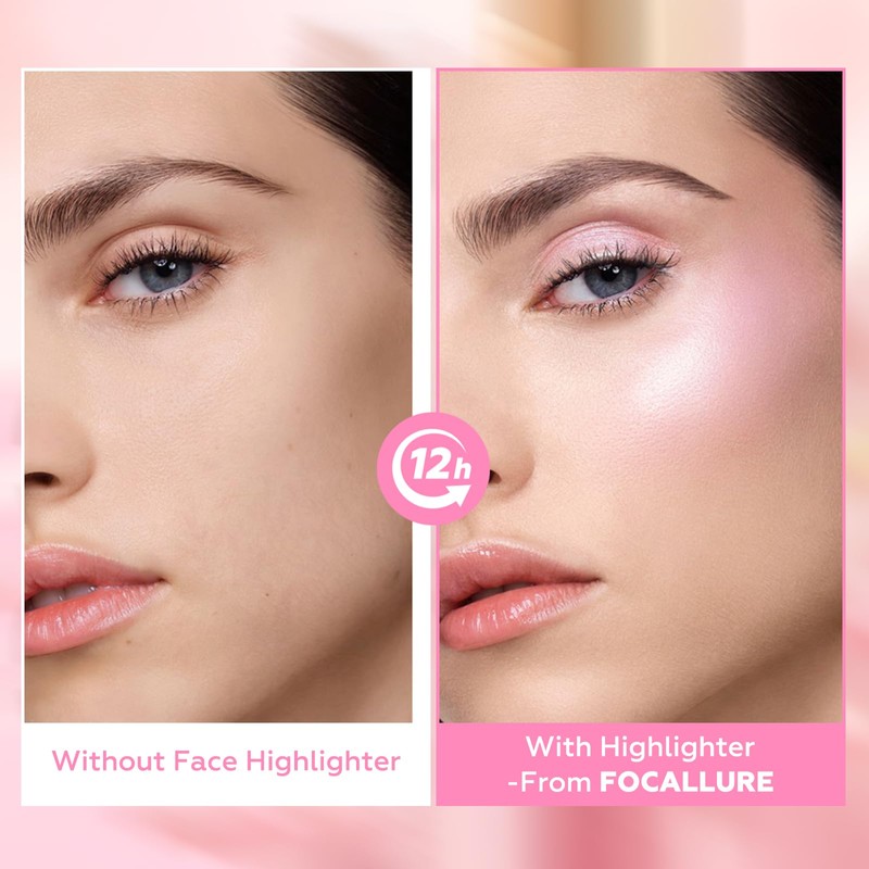 FOCALLURE Shimmer Liquid Highlighter, Smooth Cream Formula and Non-greasy Finish,Delivers
