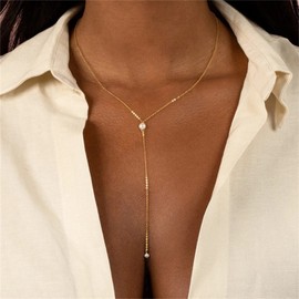 Pearl Necklace for Women Long Chain Y Necklace Gold/Silver Plated Dainty Drop Lariat necklace Cute Jewelry for Teen Girls
