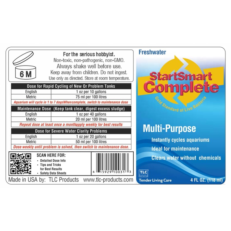 StartSmart Complete, Freshwater: Cycling, Clarifier, Maintenance, 4 oz. (118 ml)