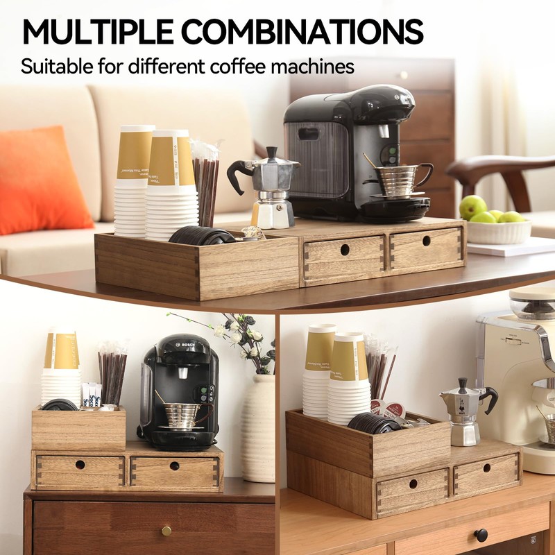 KIRIGEN Wood Coffee Station Organizer Coffee Bar Accessories Storage Organizer
