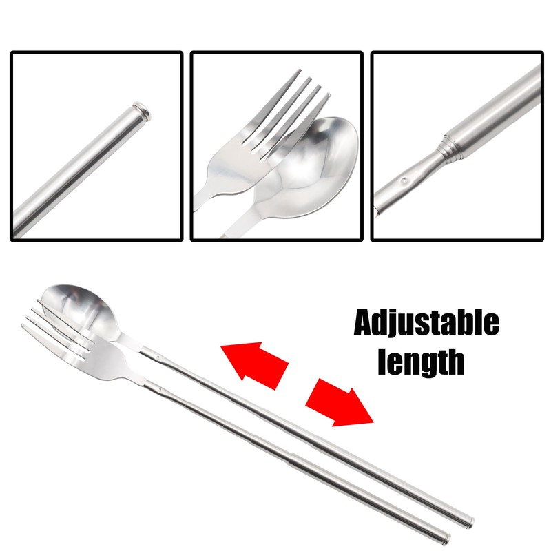Pine & Linen 2 PCS Extendable Fork and Spoon,Expandable Forks