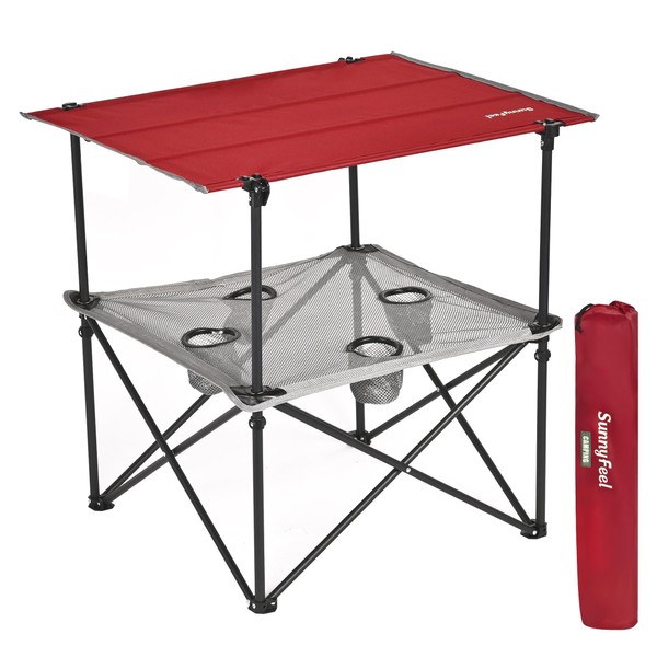 SUNNYFEEL Folding Camping Table- Collapsible Portable Beach Table with 4