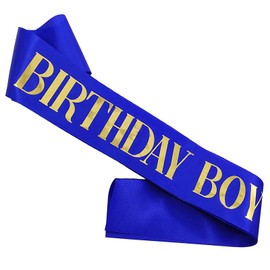 KETAOO Birthday Boy Sash, Gold Foil Letter and Blue Satin Birthday Sash for Boy's 10th 13th 16th 18th 20th 21st Fun Gold Blue Birthday Boy Sash