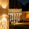 Solar Outdoor Hanging Chandelier, Waterproof Rustic Rattan Hanging Light with
